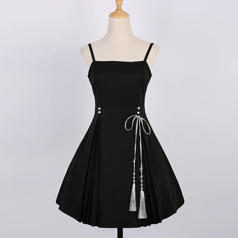 3D Butterfly Pearl Decor Top Lace-up Slip Dress - image 7