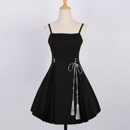 3D Butterfly Pearl Decor Top Lace-up Slip Dress - image 7