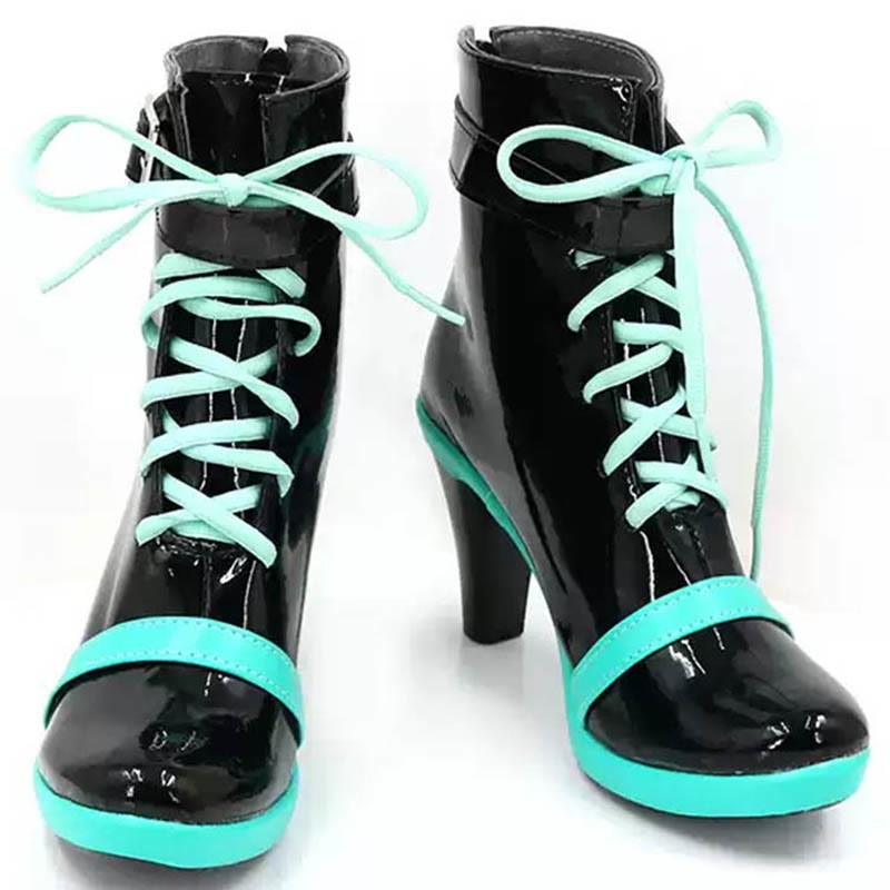 Lace-Up Belt Buckle High Heel Boots - Black&Green - 51 - image 2