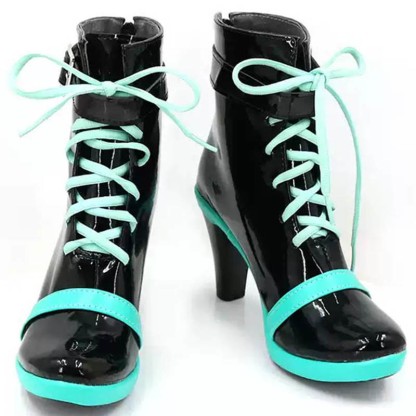 Lace-Up Belt Buckle High Heel Boots - Black&Green - 51 - image 2