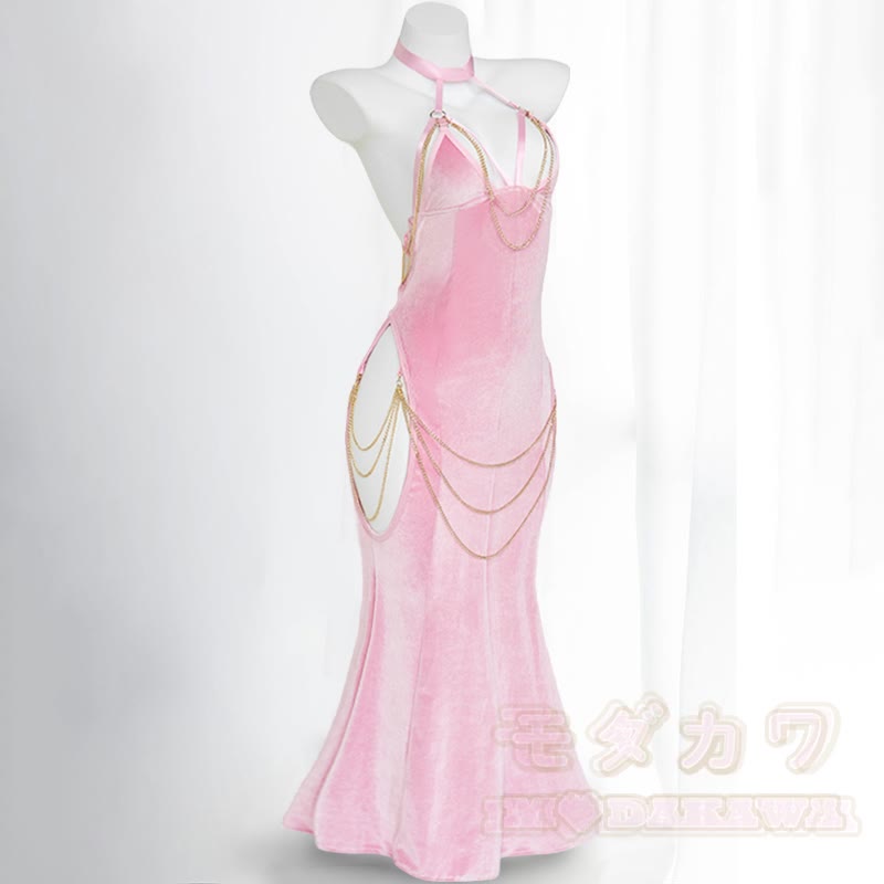 Sexy Halter Hollow Out Backless Chain Fishtail Dress⁠ - Pink Dress - 3XL-4XL - image 6