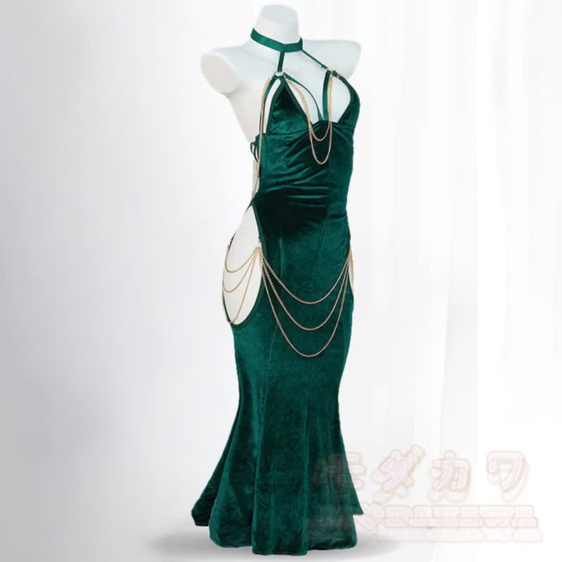 Sexy Halter Hollow Out Backless Chain Fishtail Dress⁠ - Green Dress - 3XL-4XL - image 14