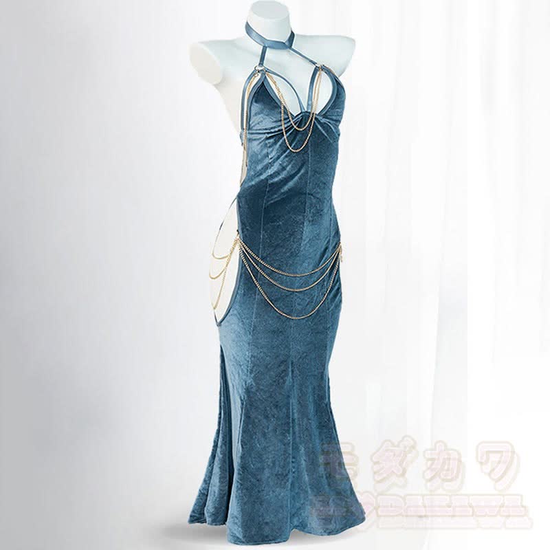 Sexy Halter Hollow Out Backless Chain Fishtail Dress⁠ - Blue Dress - 3XL-4XL - image 7