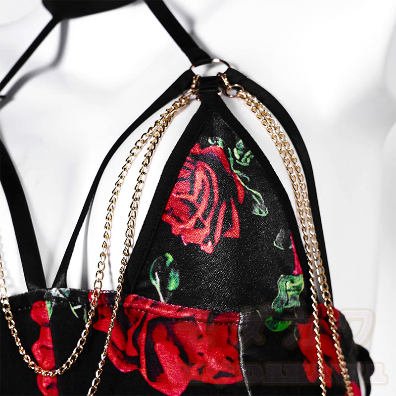 Rose Print Hollow Out Backless Chain Fishtail Dress⁠ - image 3