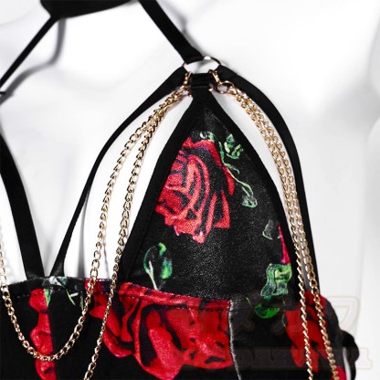 Rose Print Hollow Out Backless Chain Fishtail Dress⁠ - image 3