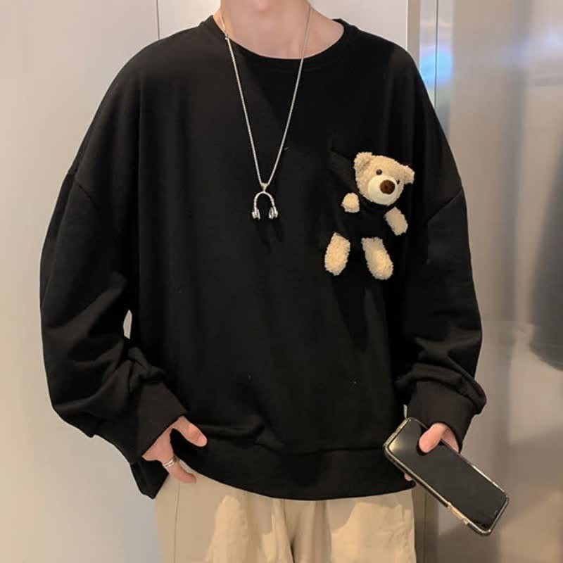 Girlfriend Boyfriend Bear Pocket Sweatshirt - Black - 2XL - image 4
