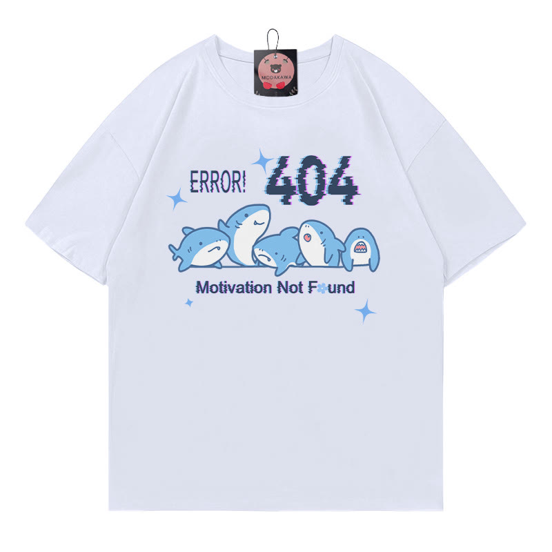 ERROR 404 MOTIVATION NOT FOUND Shark Print 100% Cotton Modakawa T-shirt - White - 5XL - image 2