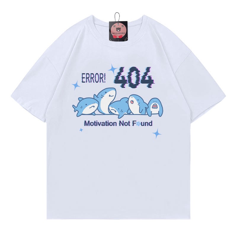 ERROR 404 MOTIVATION NOT FOUND Shark Print 100% Cotton Modakawa T-shirt - White - 5XL - image 2