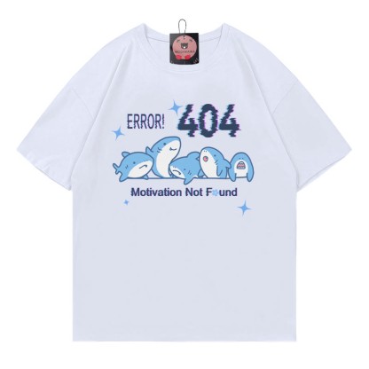 ERROR 404 MOTIVATION NOT FOUND Shark Print 100% Cotton Modakawa T-shirt - White - 5XL - image 2