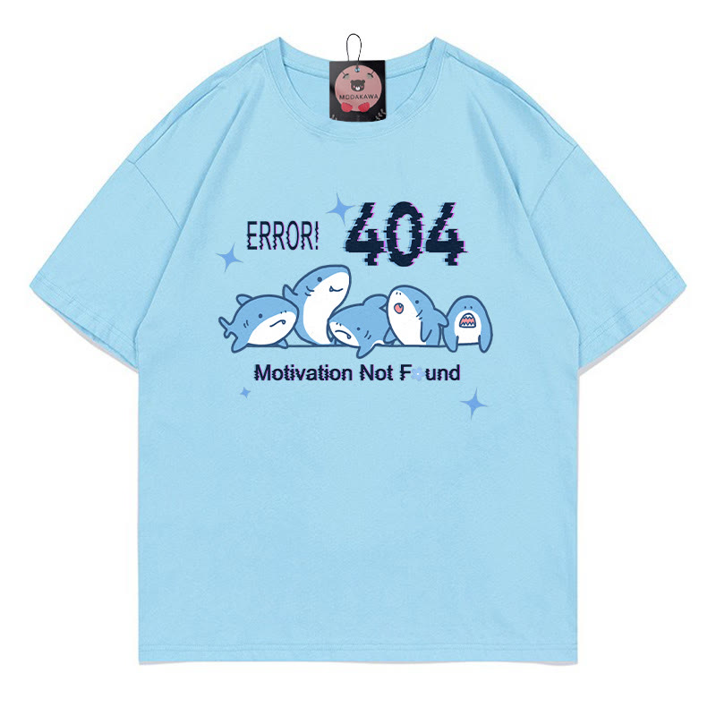 ERROR 404 MOTIVATION NOT FOUND Shark Print 100% Cotton Modakawa T-shirt - Blue - 5XL - image 3
