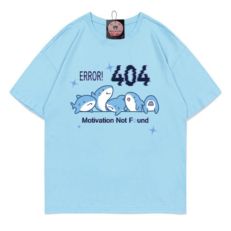 ERROR 404 MOTIVATION NOT FOUND Shark Print 100% Cotton Modakawa T-shirt - Blue - 5XL - image 3