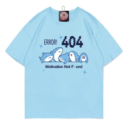 ERROR 404 MOTIVATION NOT FOUND Shark Print 100% Cotton Modakawa T-shirt - Blue - 5XL - image 3