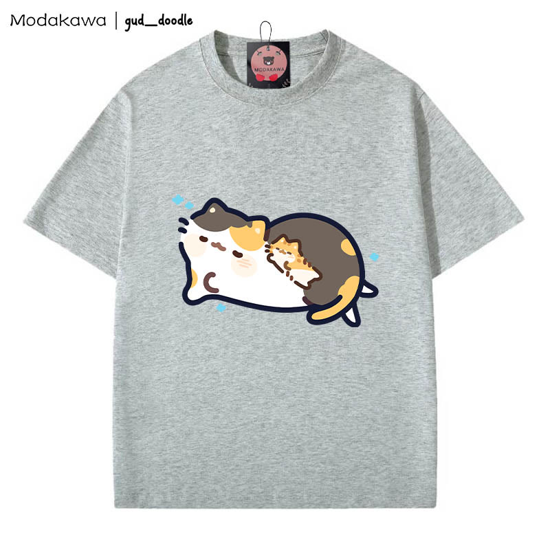 MODAKAWA X gud_doodle Sleeping Cat Print T-shirt - Grey - 5XL - image 1