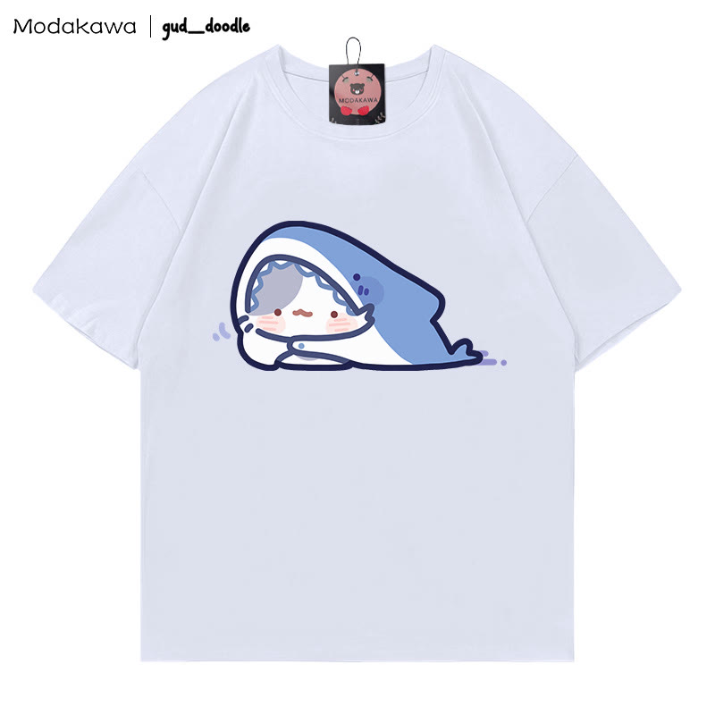 MODAKAWA X gud_doodle Kitty Shark Print T-shirt - White - 5XL - image 3