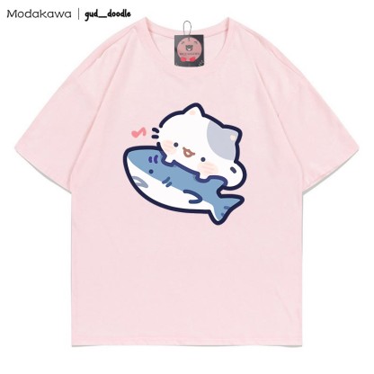 MODAKAWA X gud_doodle Kitty Shark Print T-shirt - Pink - 5XL - image 1