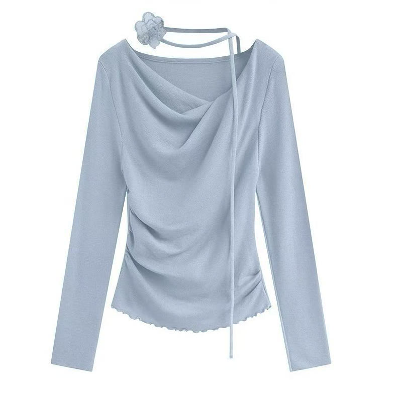 Irregular Ruffle Trim Flower Strap Top - Blue - One Size - image 3
