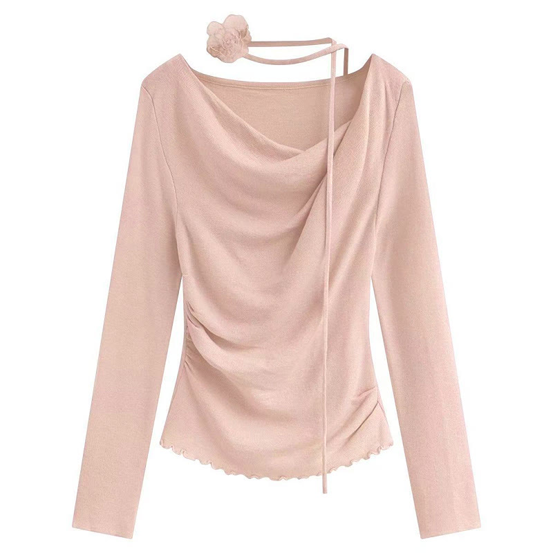 Irregular Ruffle Trim Flower Strap Top - Pink - One Size - image 2