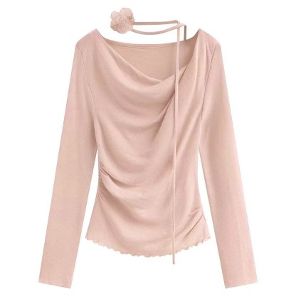 Irregular Ruffle Trim Flower Strap Top - Pink - One Size - image 2