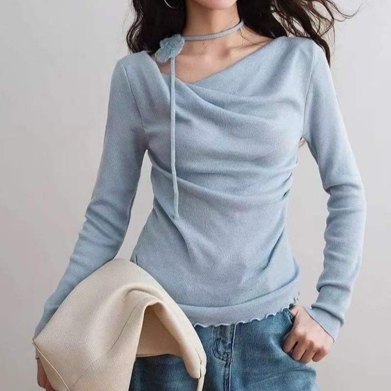 Irregular Ruffle Trim Flower Strap Top - image 7