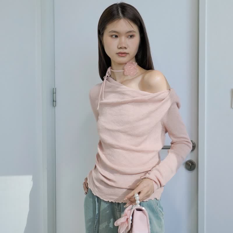Irregular Ruffle Trim Flower Strap Top - image 1