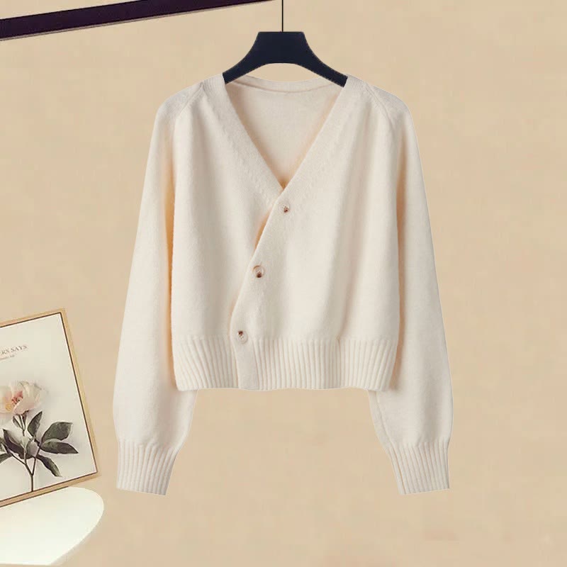 V-neck Knit Cardigan Wide Leg Pants Two Pieces Set - image 2
