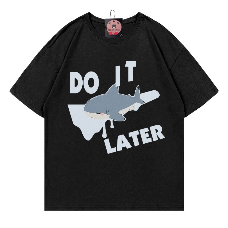DO IT LATER Sleeping Shark Print Modakawa T-shirt - Black - 5XL - image 2
