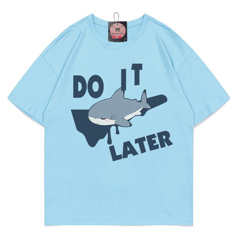 DO IT LATER Sleeping Shark Print Modakawa T-shirt - Blue - 5XL - image 1