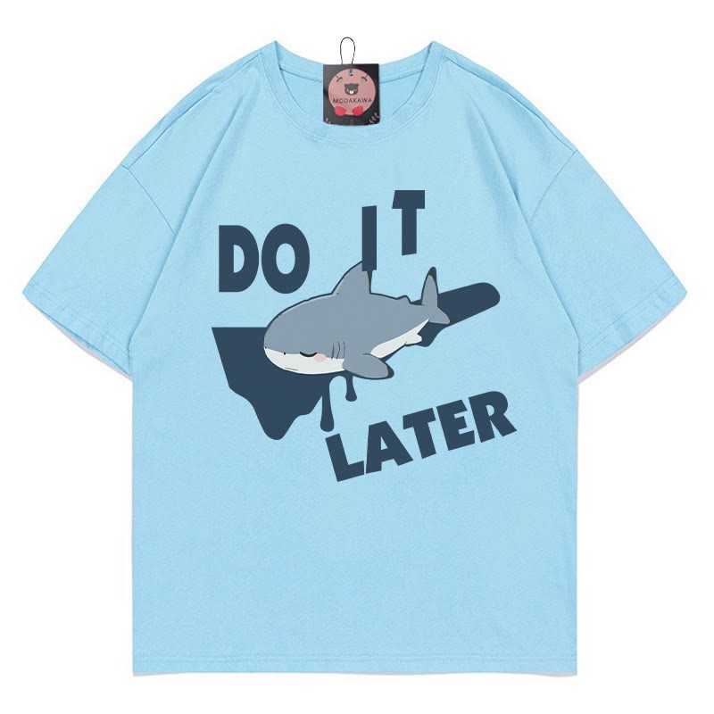 DO IT LATER Sleeping Shark Print Modakawa T-shirt - Blue - 5XL - image 1