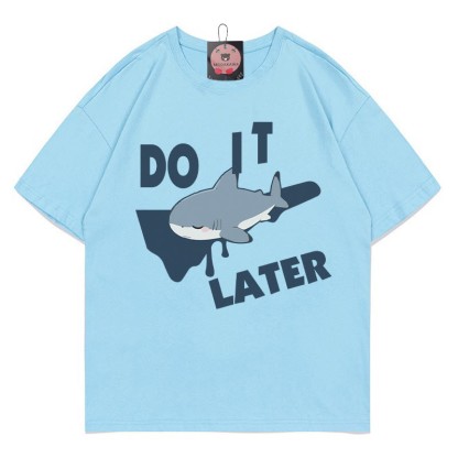 DO IT LATER Sleeping Shark Print Modakawa T-shirt - Blue - 5XL - image 1