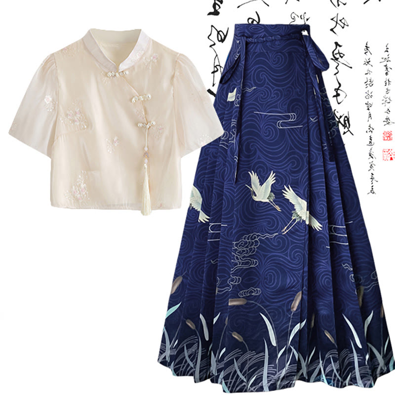 Bow Print Print T-Shirt High Waist Pleated Skirt - Apricot Shirt+Skirt - XL - image 2
