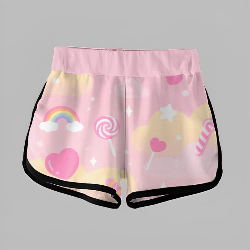 Modakawa Candy Rainbow Love Print Casual Shorts - image 2