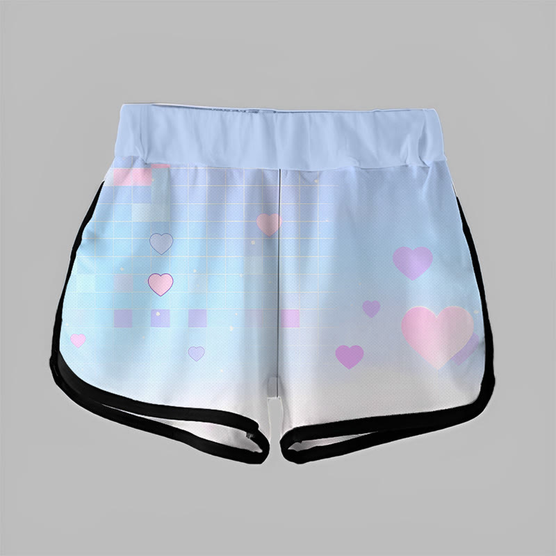 Modakawa Gradient Plaid Love Print Casual Shorts - image 2