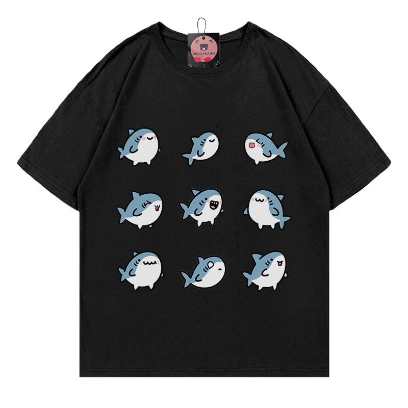 Shark Print Modakawa T-shirt - Black - 5XL - image 2