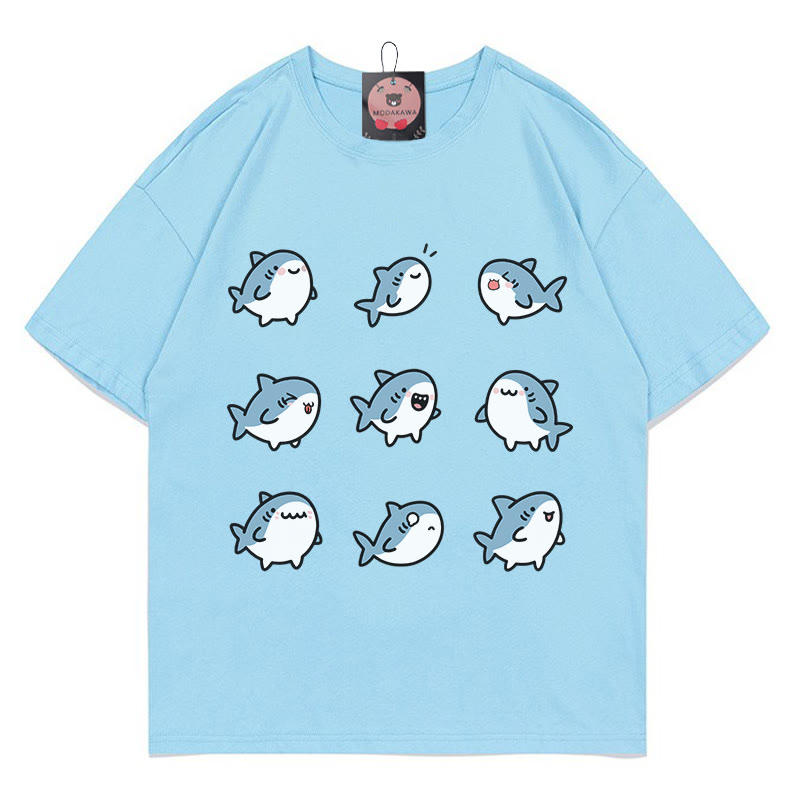 Shark Print Modakawa T-shirt - Blue - 5XL - image 1