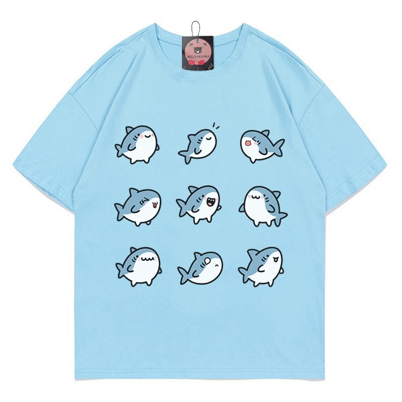 Shark Print Modakawa T-shirt - Blue - 5XL - image 1