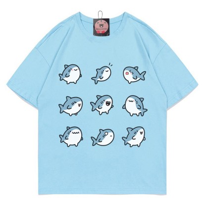 Shark Print Modakawa T-shirt - Blue - 5XL - image 1