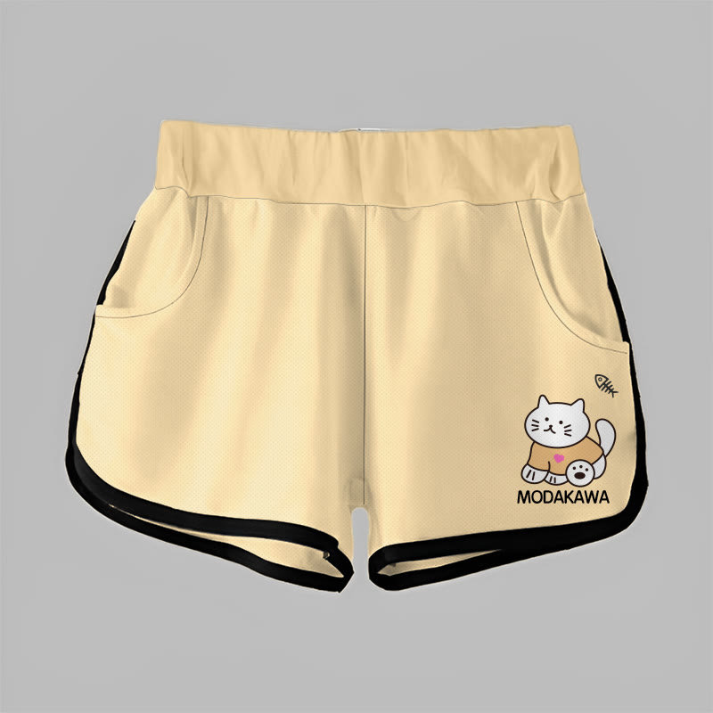 Modakawa Kitty Letter Print Casual Shorts - Yellow - 5XL - image 1