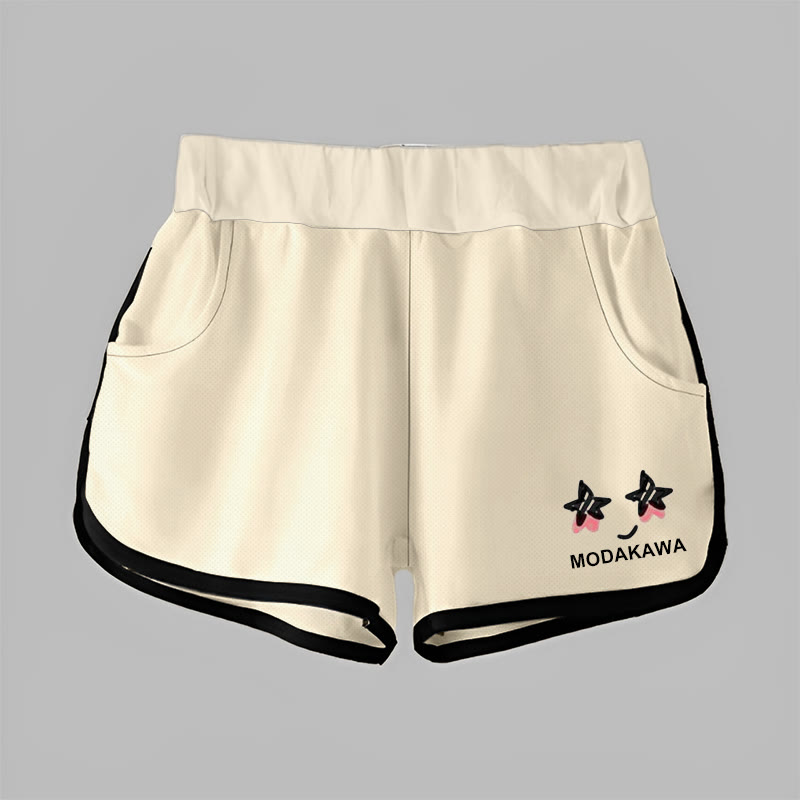 Modakawa Cartoon Expression Letter Print Casual Shorts - Yellow - 5XL - image 1