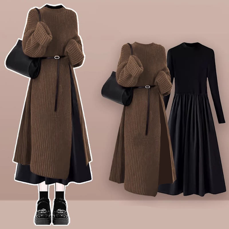 Knit Sweater Dress Black Dress Two Pieces Set - Set B - XL - image 2