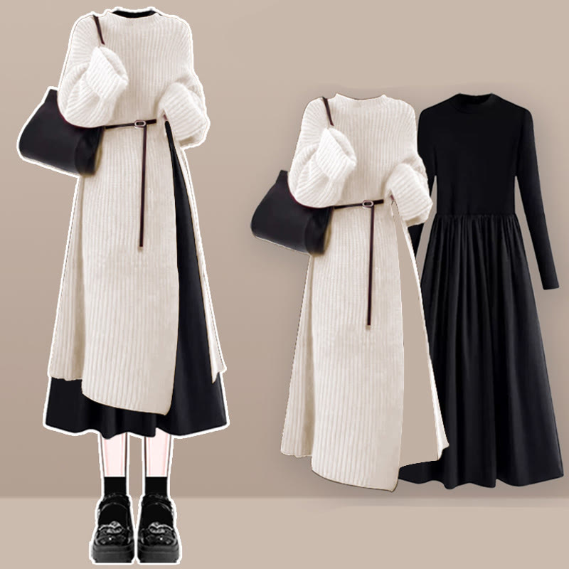 Knit Sweater Dress Black Dress Two Pieces Set - Set A - XL - image 1