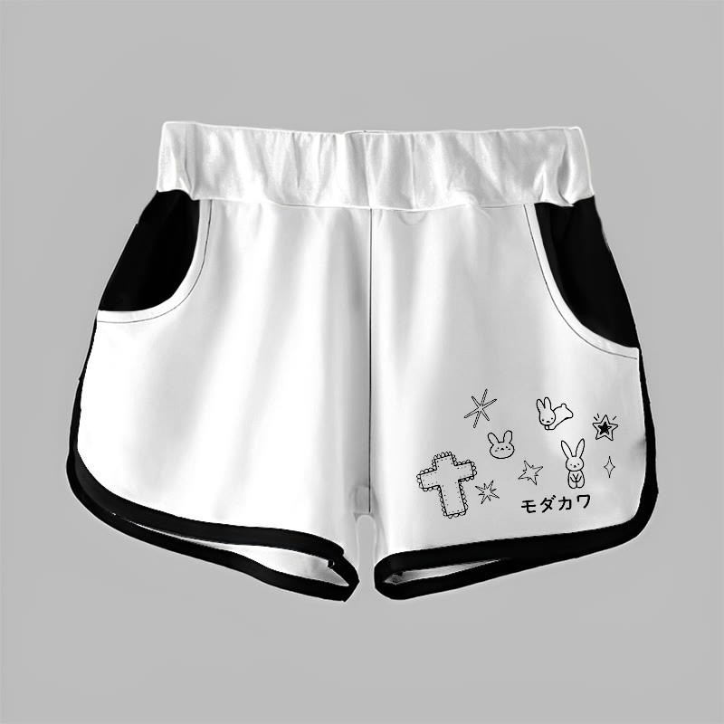 Modakawa Bunny Star Cross Letter Print Casual Shorts - White - 5XL - image 1
