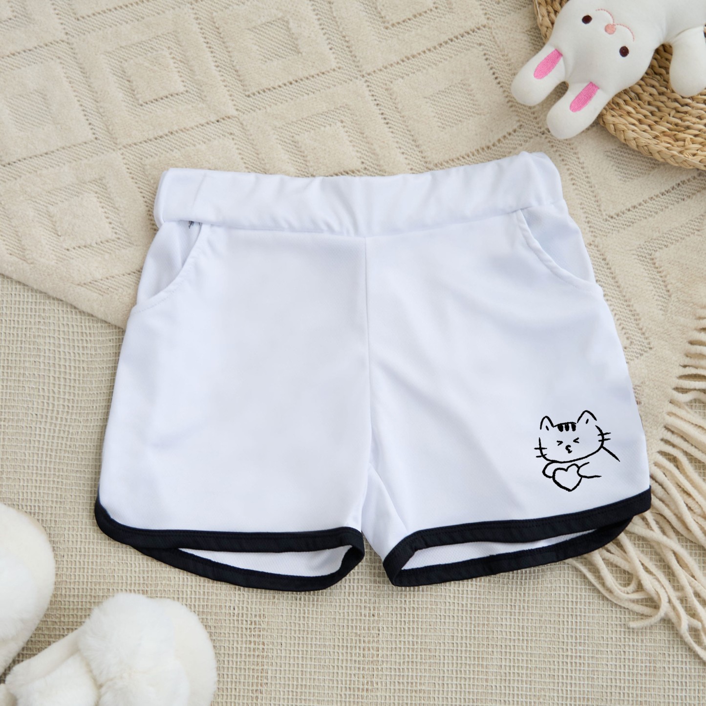 Kitty Letter Print Casual Shorts - White - 5XL - image 1