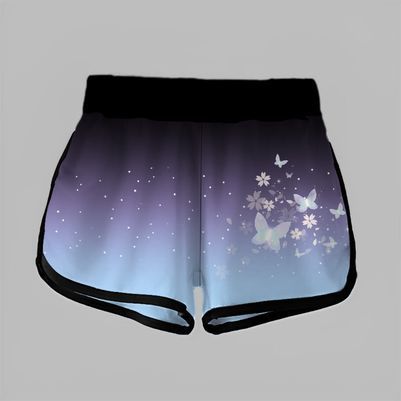 Gradient Butterfly Flower Print Casual Shorts - image 3