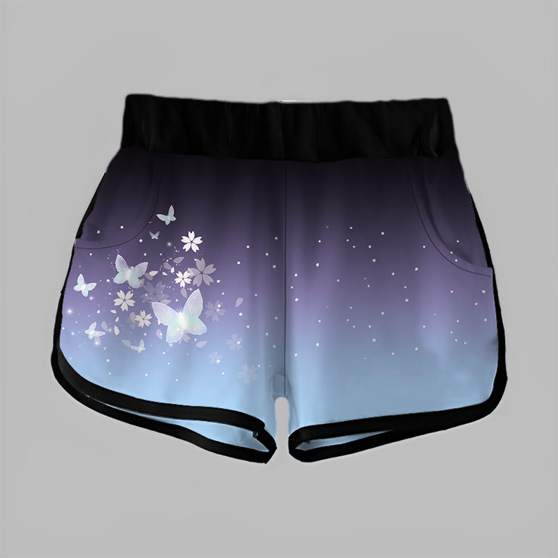 Gradient Butterfly Flower Print Casual Shorts - Purple - 5XL - image 1