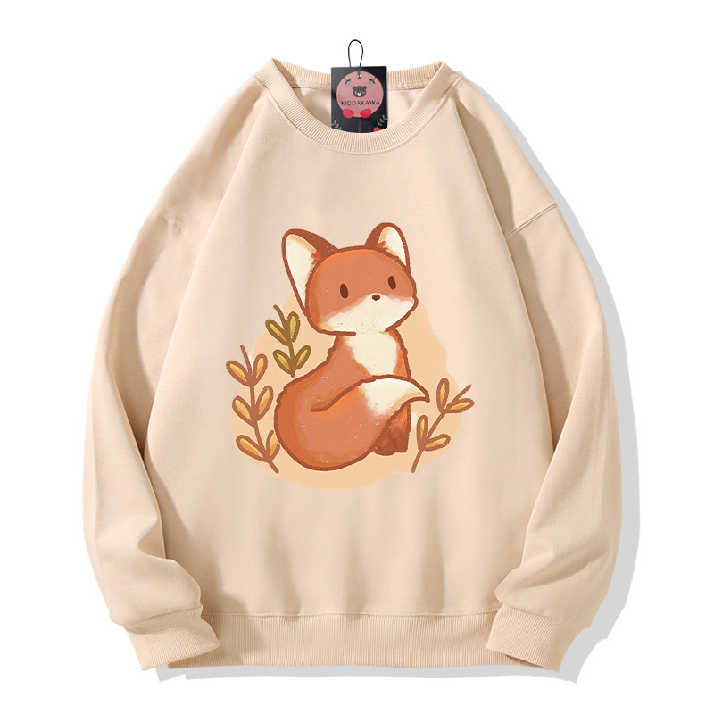 Modakawa Cartoon Fox Print Round Collar Plush Sweatshirt - Apricot B - 3XL - image 2