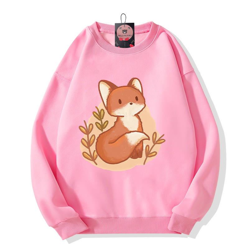 Modakawa Cartoon Fox Print Round Collar Plush Sweatshirt - Pink - 3XL - image 4