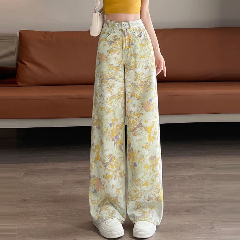 Vintage Flower Print Denim Pants - image 3