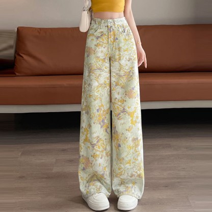 Vintage Flower Print Denim Pants - image 3