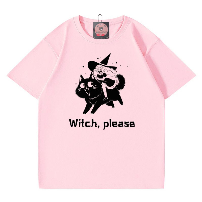 Witch Kitty Print T-shirt - Pink - 5XL - image 3