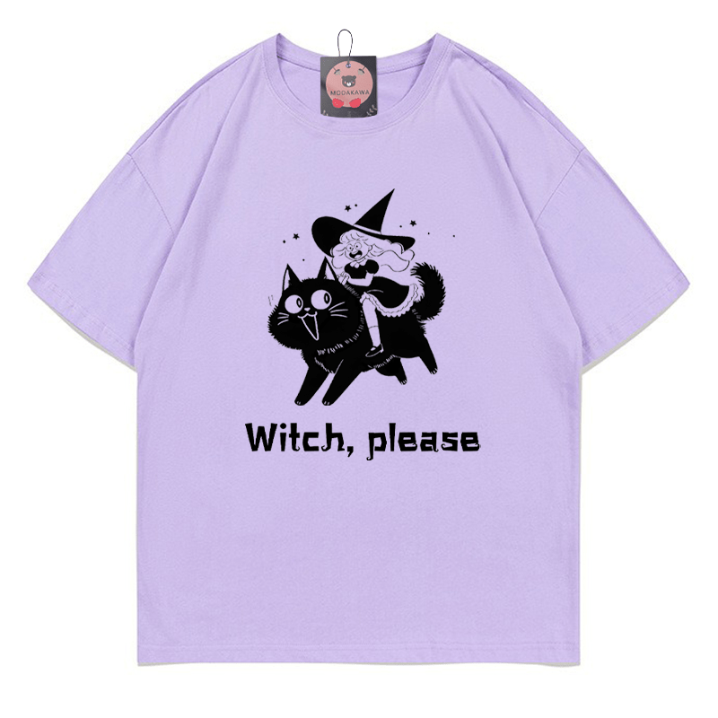 Witch Kitty Print T-shirt - Purple - 5XL - image 1